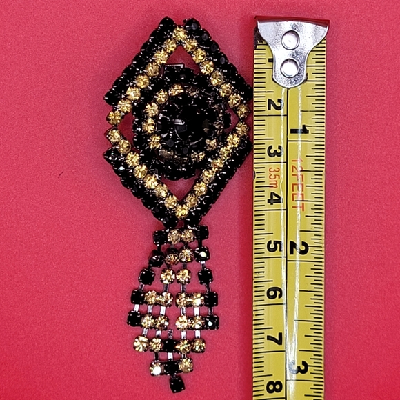 Black and Yellow Vintage Style Rhinestones Brooch Pin - Picture 6 of 8